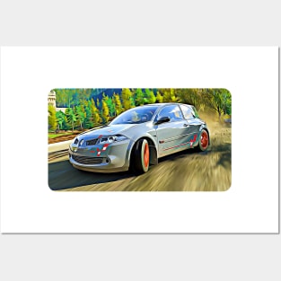 Renault Megane RS Cartoon Drawing Action Print Posters and Art